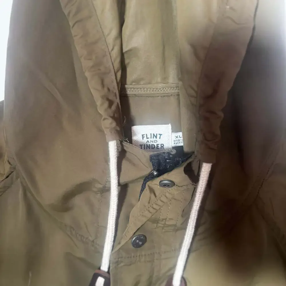 Flint and Tinder Jacket Men's XL Green Full Zip Snap Nylon Hooded Pockets Coat - Picture 2 of 2